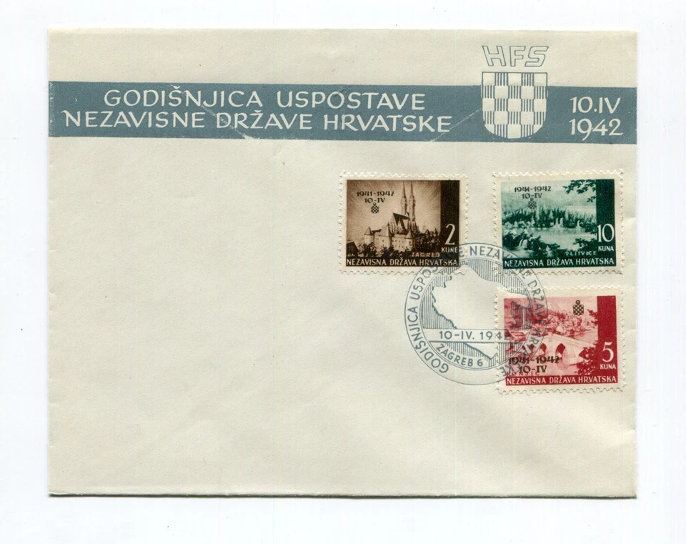 NDH CROATIA GERMAN PUPPET STATE 1942 INDEPENDANCE 49-51 SCARCE FIRST DAY COVER - Image 1 of 1