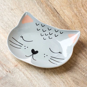 Grau Katzengesicht Teebeutel Ordnung Utensil Löffel Rest Kätzchen Futter Keks Schüssel Schale Teller - Bild 1 von 3