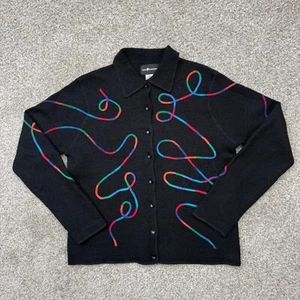 Cardigan Sag Harbor 100% lana cotta donna XL nero art made in Australia - Foto 1 di 12