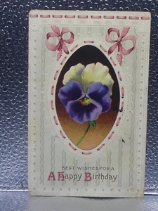 Best Wishes For A Happy Birthday Flower DE Circa 1913 Non-Topographical Postcard - Picture 1 of 2