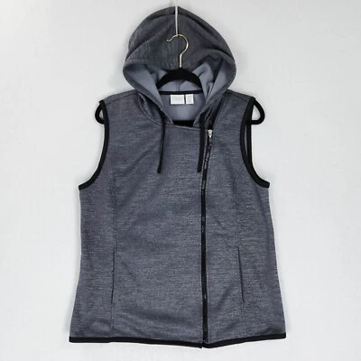 Chicos Vest Womens 2 Gray Black 12 Hooded Moto Full Zip Weekends Outdoor Casual - Image 1 of 4