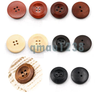 10PCS 4-HOLE WOOD ROUND BUTTON - 10MM- 30MM - COAT/SUIT/SHIRT/SEWING CRAFT DIY - Image 1 of 4