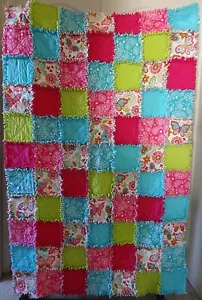 Schmetterling & Blume Flanell Stoffdecke 41"x63" rosa hellblau limette * Teenager Mädchen * - Bild 1 von 4