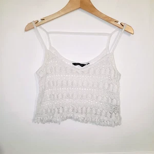 New Look Damen Top Weiß Größe UK 10 Häkel Cropped Tank Boho Festival Strick - Bild 1 von 9