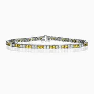 8.71 Ct. 18K Gold Princess Cut Diamond and Yellow Sapphire Stone Tennis Bracelet - Picture 1 of 8