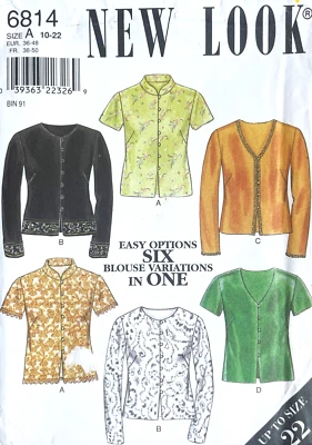 1990's New Look Misses' Top Pattern 6814 Size 10-22 UNCUT - Image 1 of 2