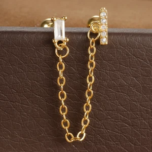 Stainless Steel Zircon Crown Stud Earrings for Women 18K Gold Plated Double Stud - Picture 1 of 12