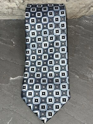 Corbata geométrica Alexander Julian colores negro, azul claro/gris hecha a mano Foto 1 de 4