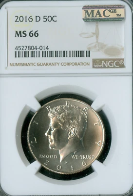 2016 D KENNEDY HALF DOLLAR NGC MS66 PQ MAC SPOTLESS . - Image 1 of 2