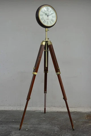 Brown Wood Grandfather Style Floor Clock Vintage Industrial 3 Folding Tripod Cover