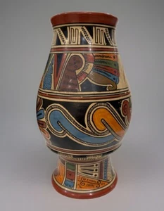 Beautiful Vintage Unique Artisan Vase Hand Painted Mayan 11.75” Tall - Picture 1 of 9