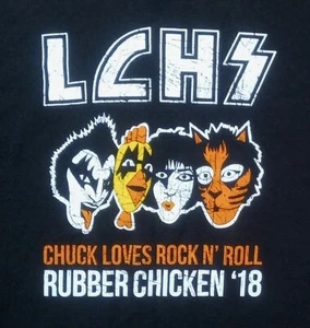 Kiss parody rock roll rubber chicken high school t shirt L motley crue ratt - Picture 1 of 5