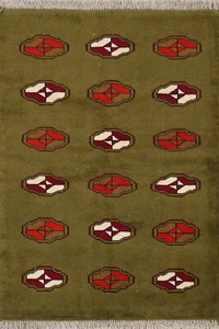 Geometric GREEN Gabbeh Hand-Knotted All-Over Area Rug Oriental WOOL Tribal 3x5 - Picture 1 of 12