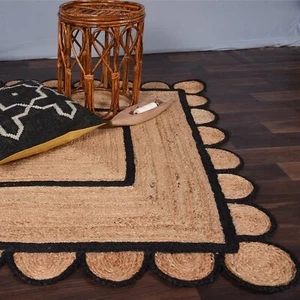 Rug Jute Rectangle Runner Handmade Natural Border Floor Decor Modern Rug - Picture 1 of 10