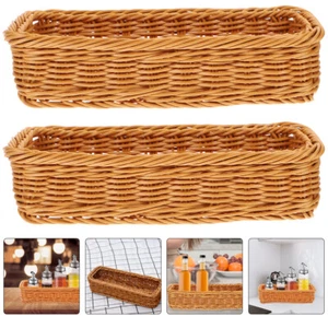 2pcs Woven Cutlery Storage Basket Tabletop Cutlery Basket Sundries Storage - Picture 1 of 12