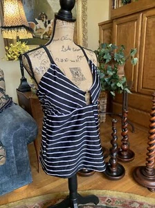 Schwarz weiß gestreifter Tankini goldene Akzente verstellbar Herzausschnitt XL 36” 24” - Bild 1 von 12