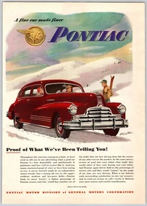1947 Print Ad Pontiac Genral Motors A Finer Car Illustration Winter Snow Skier - Picture 1 of 1