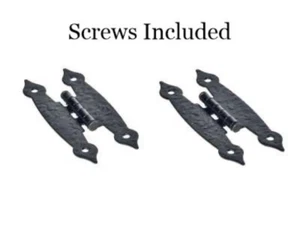 6 (3 Pair) Colonial Black Surface Mount Cabinet H-Hinges-Screws Inc. Hammered - Picture 1 of 3