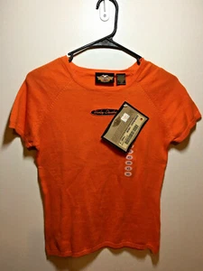 Blusa para mujer Harley Davidson de punto manga corta naranja con negro talla XS **NUEVA CON ETIQUETAS** - Imagen 1 de 5