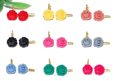 BLUMEN Ohrhänger +++ AUSWAHL +++ Ohrringe Brisur Blüte goldfarbe gold Paar ROSE  - Bild 1 von 3