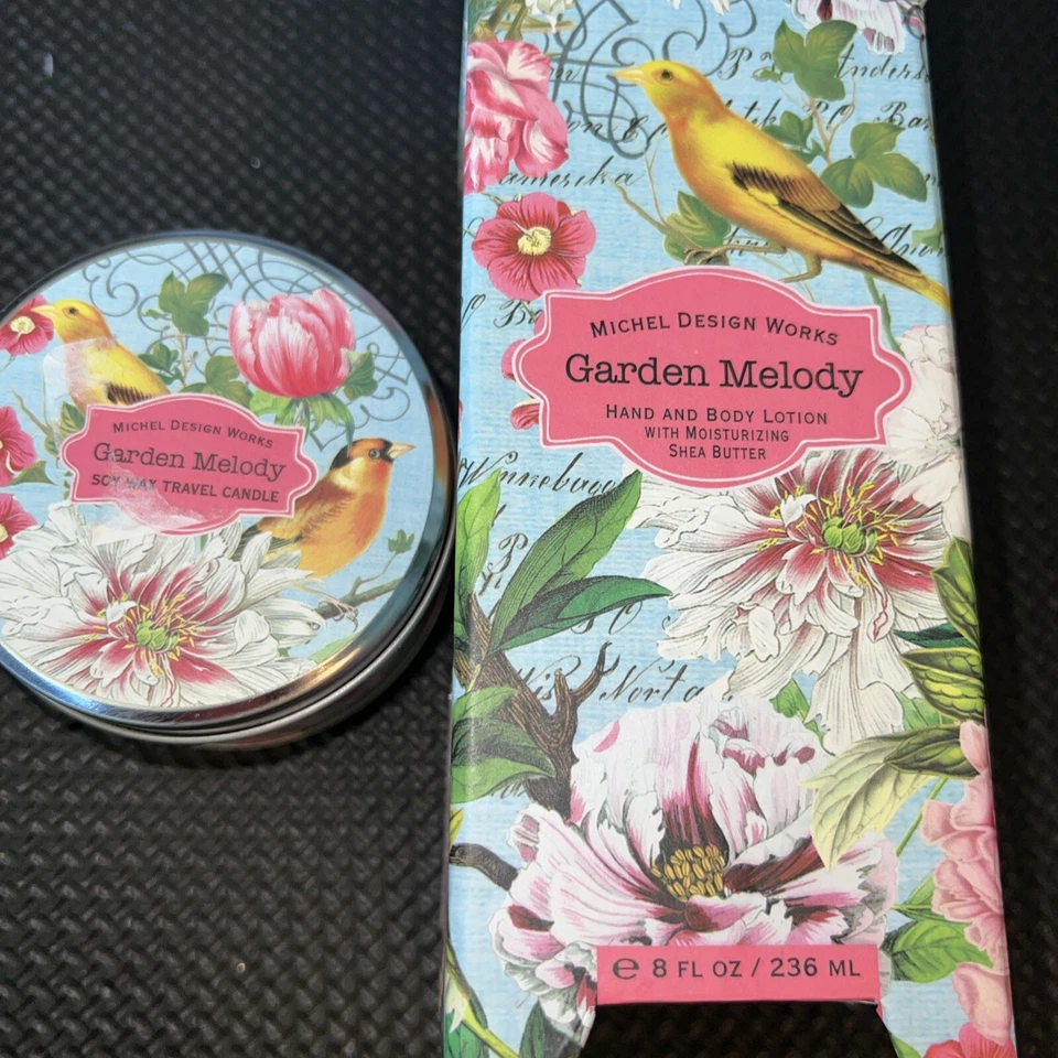 Michel Design Works Garden Melody Loción para manos y cuerpo y juego de velas de viaje de soja Nuevo Foto 1 de 4