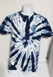 Santa Cruz T Shirt Mens Sz M Blue White Tie Dye Double Sided Logo Skateboarding - Picture 1 of 16