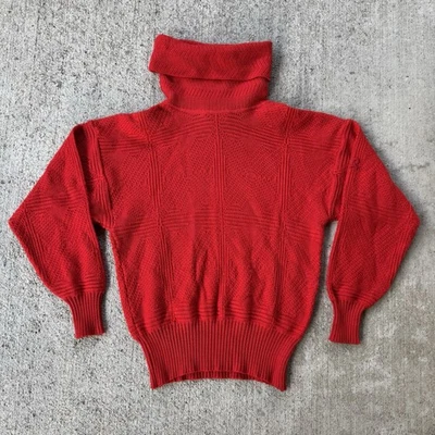 Suéter de cuello alto tejido de lana Demetre vintage años 80 balada rojo logotipo talla mediana Foto 1 de 4