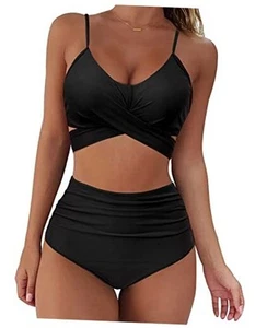 Women Wrap Bikini Set Push Up High Waisted 2 Piece Swimsuits 8-10 Black - Picture 1 of 7