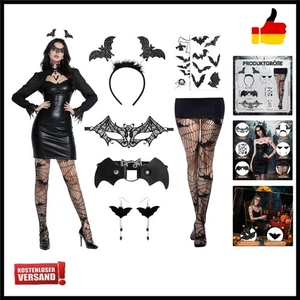 7-tlg. Halloween Fledermaus Kostüm Damen Set mit Haarreif,  Maske, Halskette,... - Bild 1 von 9