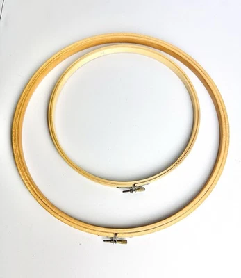 Needlework Hoops Coats & Clark Wood with Thumb Screw Clamp Lot Of 2 10” 14” - Image 1 of 4