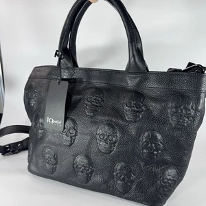 IO Pelle Italia Umhängetasche Totenkopf schwarz 14x10x6 Base Leder Italien 552/R Neu mit Etikett - Bild 1 von 11