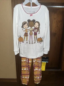 Cynthia Rowley Größe 3T Kleinkind Mädchen Baumwolle Pyjama Set Herbst Freunde Kürbisse Neu mit Etikett - Bild 1 von 6