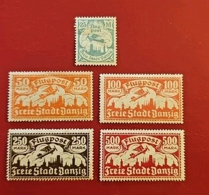 Danzica 1923 Minr 133-137 gomma originale* francobolli aerei - Foto 1 di 3