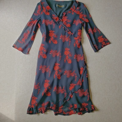 Vtg Y2K Sheer Overlay Dress Sz 6P Dark Floral Witchy Fairy Grunge Whimsigoth 90s - Image 1 of 4