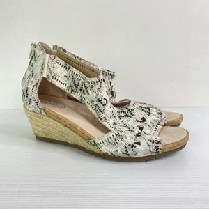 Diana Ferrari Supersoft Wedge Sandals Size 10 Leather T-Bar Black/White - Picture 1 of 12