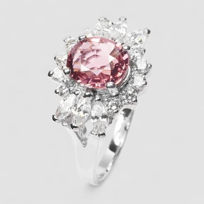 PASTEL PINK TOURMALINE 925 STERLING SILVER WHITE GOLD PLATED HALO RINGS SIZE 6.5 - Image 1 of 4