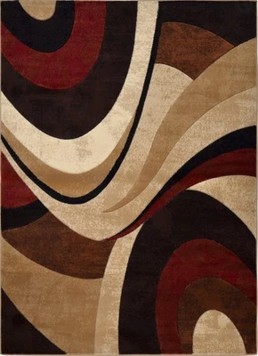 Modern Curves Brown Area Rug 2x3 Contemporary Waves Carpet - Actual 1' 6"x2' 7" - Image 1 of 3