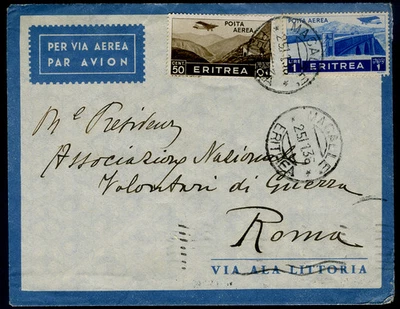 Eritrea Italy air mail Ala Littoria cover Macalle 25-11-1936 to Rome - image 1 of 2