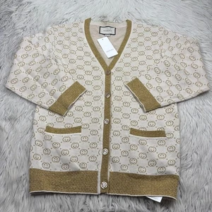 Cárdigan Gucci Para Mujer S Metálico Jacquard Tejido Mezcla Lana GG Lurex Cuello en V - Imagen 1 de 17