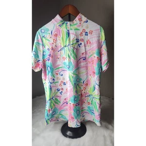 IBKUL Floral Print Short Sleeve Mock Neck Zip Golf Top Women's Size Large - Picture 1 of 6
