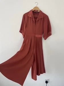 Bus Stop Lee Bender Jumpsuit Culottes Vintage Orange Satin Sz 8 Wide Leg Zip Up - Picture 1 of 18