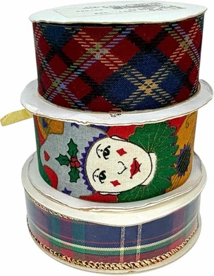 Lot of 3 Ribbons Holiday Christmas Plaid Carnival See Details FREE SHIPPING - Image 1 of 4