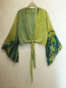 Blusa de seda envolvente con corbata boho corta para el torso vestido niñas mujeres ropa PSW1693 - Imagen 1 de 7