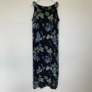 Vintage MONSOON UK 14 Floral Blue Midi Maxi Dress Y2K 90s Retro Sleeveless - Picture 1 of 7