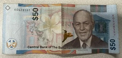 Circulated Bahamas $50 Dollar Banknote | Central Bank of the Bahamas | Rare *597 - Image 1 of 4
