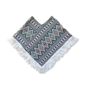 Vintage Poncho Schal Mehrfarbig Fransen Tribal Azteken Southwestern Boho Hippie - Bild 1 von 6