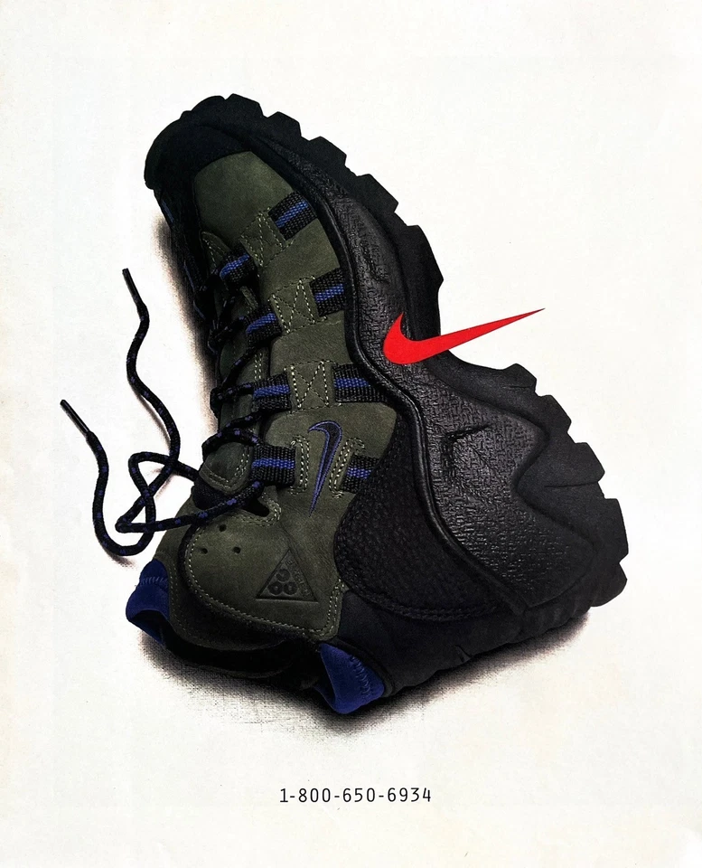 1995 NIKE TRAIL Original Vintage Estampado Anuncio Zapatos Calzado Atlético Parte Superior Alta Foto 1 de 1