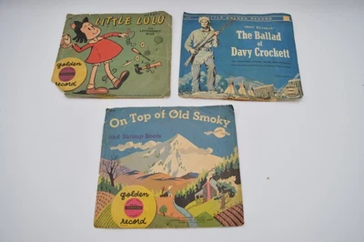 LOT  3 VINTAGE GOLDEN RECORD 45/78 DAVY CROCKETT LITTLE LULU ON TOP OF OLD SMOKY Foto 1 de 4