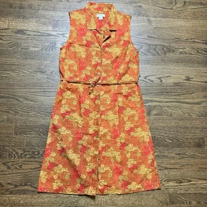 Christopher & Banks Dress Womens 10 Orange Red Sleeveless Belted Button Front - Picture 1 of 11
