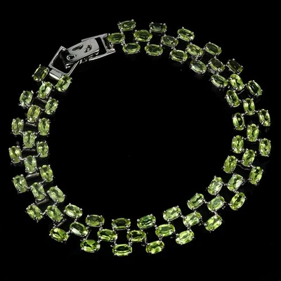 Браслет из стерлингового серебра 925 пробы с овальным перидотом 5x3 мм ювелирные изделия с натуральными драгоценными камнями 7,5 дюйма - Изображение 1 из 4